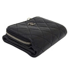 Chanel Wallet Quilted Trifold Caviar Leather Black Silver Mini — view 3