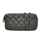 Chanel Chain Wallet Shoulder Bag Caviar Leather Metallic Green