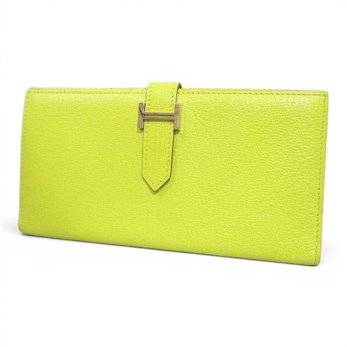 Hermes Bearn Souffle Verso Wallet Silver Yellow Leather