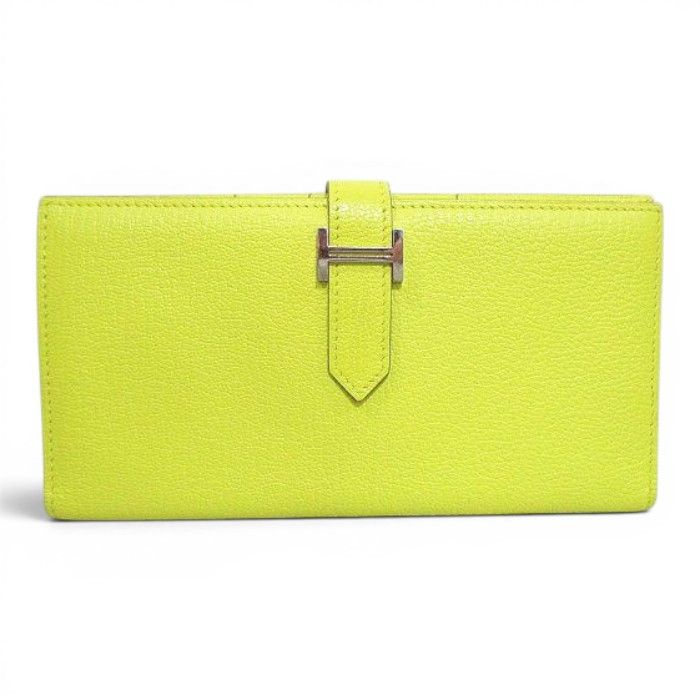 Hermes Bearn Souffle Verso Wallet Silver Yellow Leather — view 2