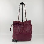 Chanel CC Logo Chain Shoulder Bag Tote Red Caviar Leather Vintage