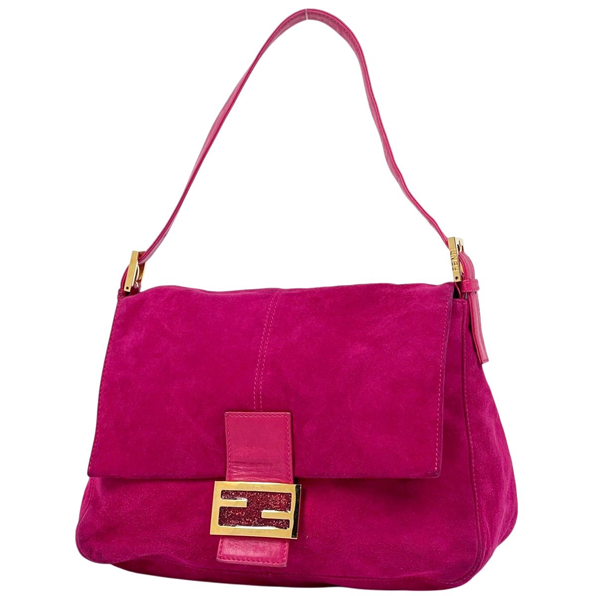 Fendi Zucca Pattern Shoulder Bag Mamma Baguette Suede Pink