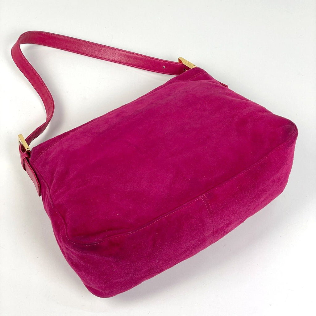 Fendi Zucca Pattern Shoulder Bag Mamma Baguette Suede Pink — view 2