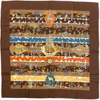 Hermes Carre 90 Rives Fertiles Rich Shore Scarf Silk Brown Multicolor