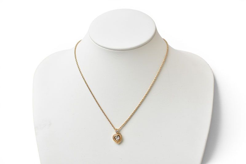 Dior Necklace Choca Vintage Heart Motif Rhinestone Gold — view 2