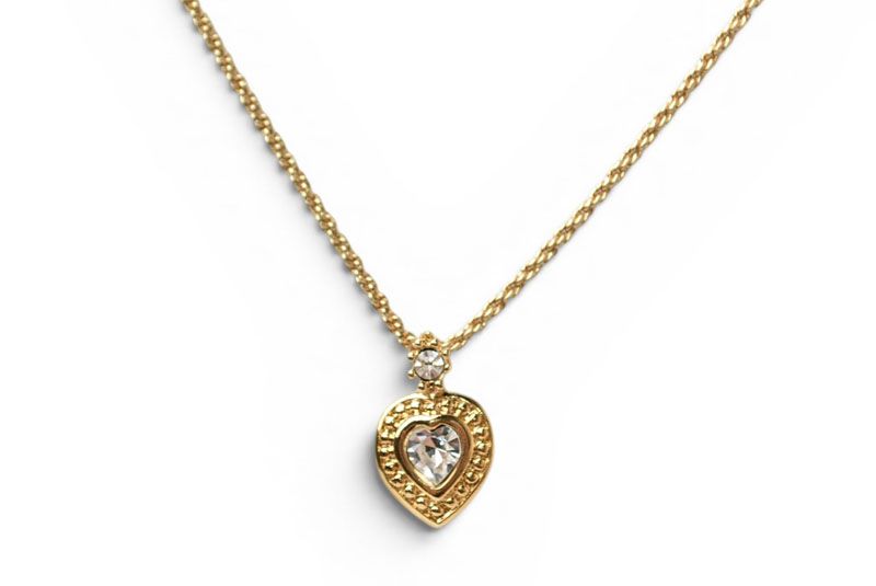 Dior Necklace Choca Vintage Heart Motif Rhinestone Gold