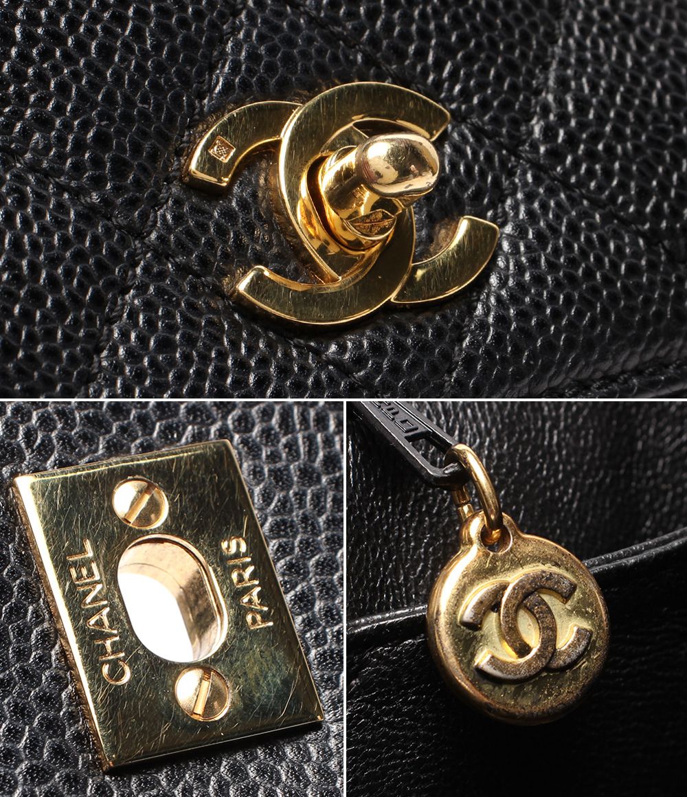 Chanel Handbag Gold Quilted Caviar Leather Single Flap — view 7