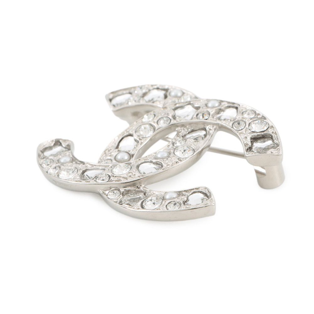 Chanel Brooch CC Logo Rhinestone Faux Pearl — view 2