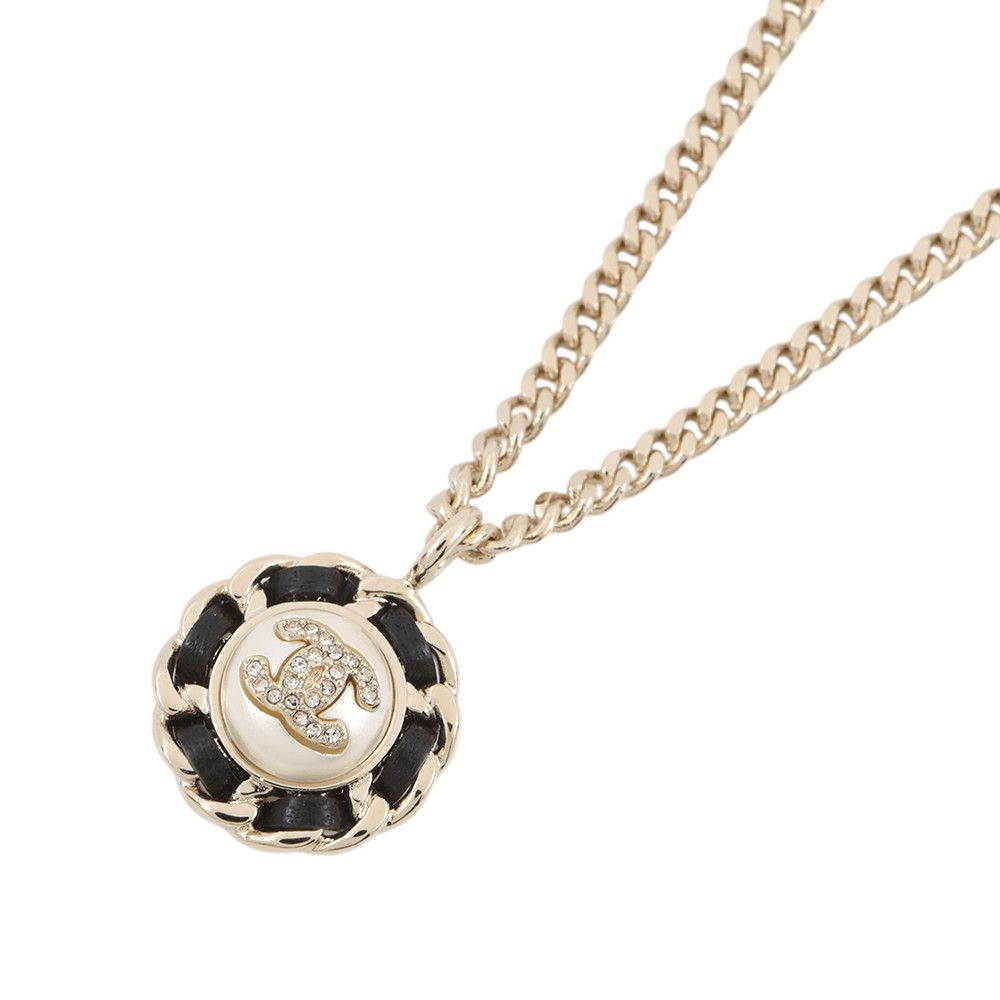 Chanel Necklace CC Logo Rhinestone Faux Pearl Metal