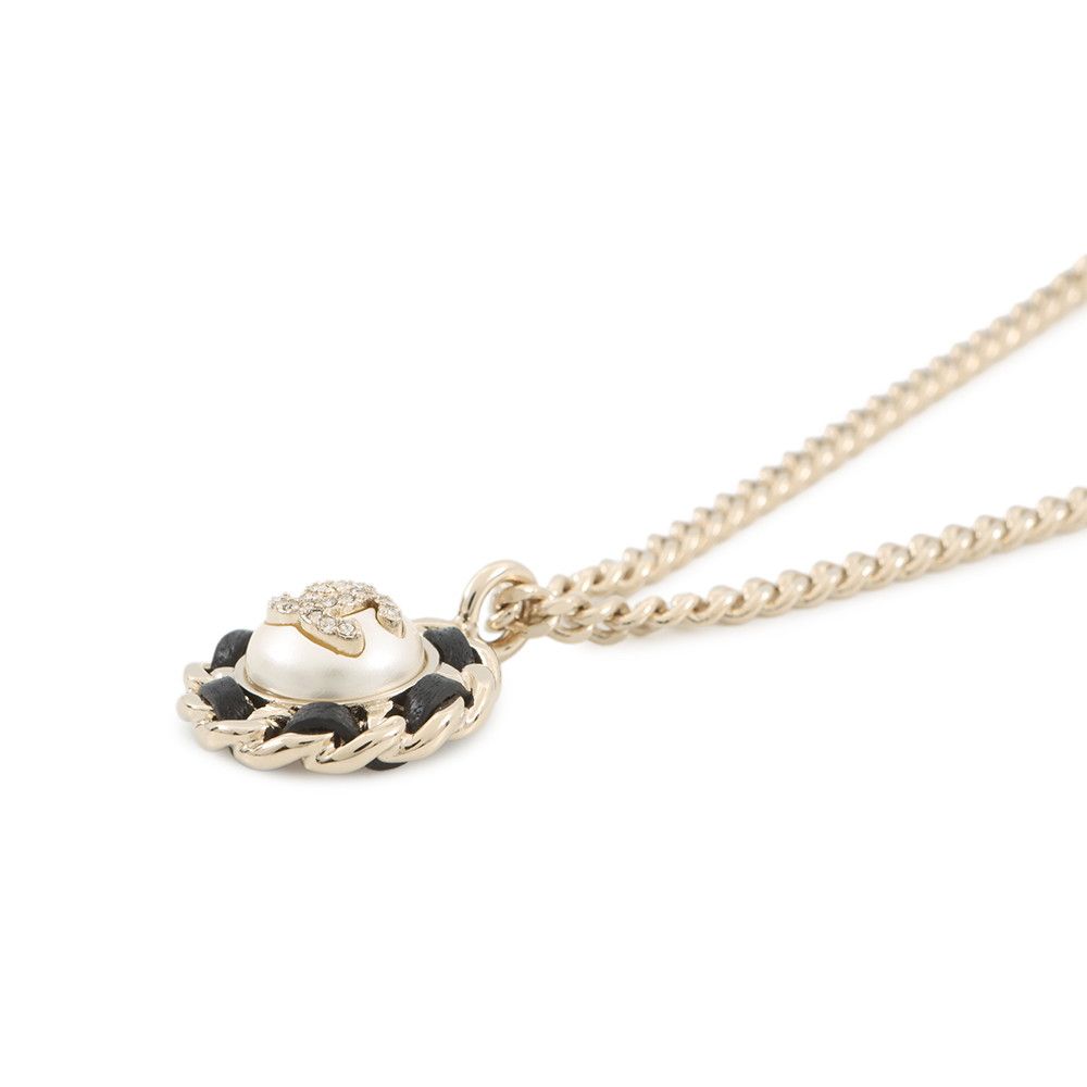 Chanel Necklace CC Logo Rhinestone Faux Pearl Metal — view 2