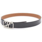 Hermes Cord Buckle Reversible Leather Belt Silver Black Brown