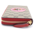 Gucci GG Supreme Bosco Zip Around Wallet Card Case Red Beige Gold — view 3