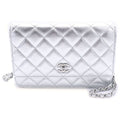 Chanel Quilted Caviar Leather Chain Wallet Shoulder Bag Silver Plate