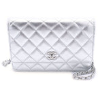 Chanel Quilted Caviar Leather Chain Wallet Shoulder Bag Silver Plate