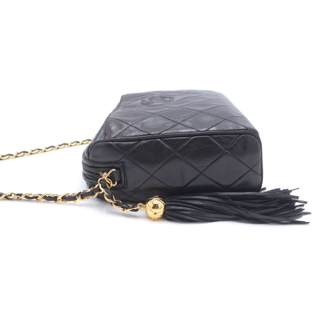 Chanel Quilted Lambskin Leather Cocobol Tassel Chain Shoulder Bag Gold Black — view 3