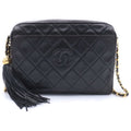Chanel Quilted Lambskin Leather Cocobol Tassel Chain Shoulder Bag Gold Black