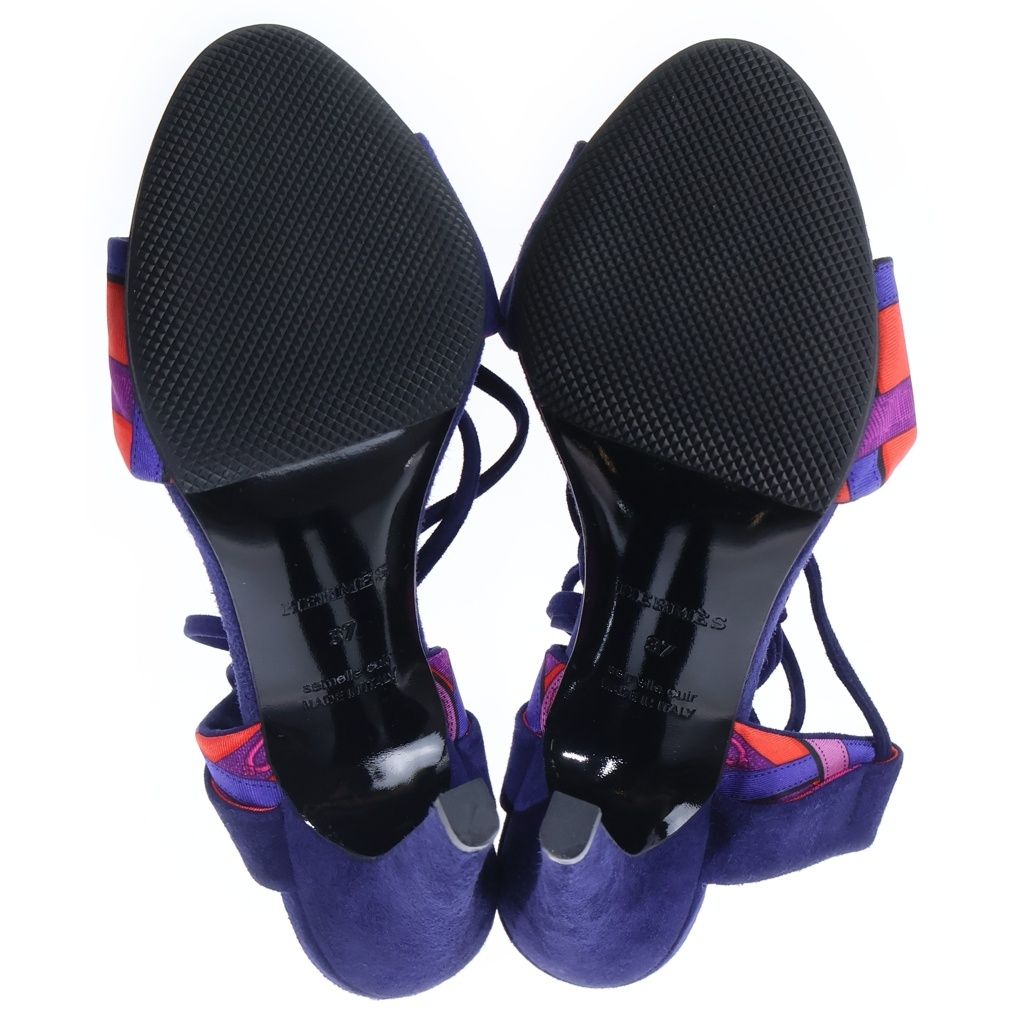 Hermes Lace Up Suede Sandals Purple — view 5