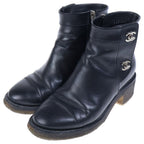 Chanel CC Logo Turnlock Leather Short Boots Black — view 2