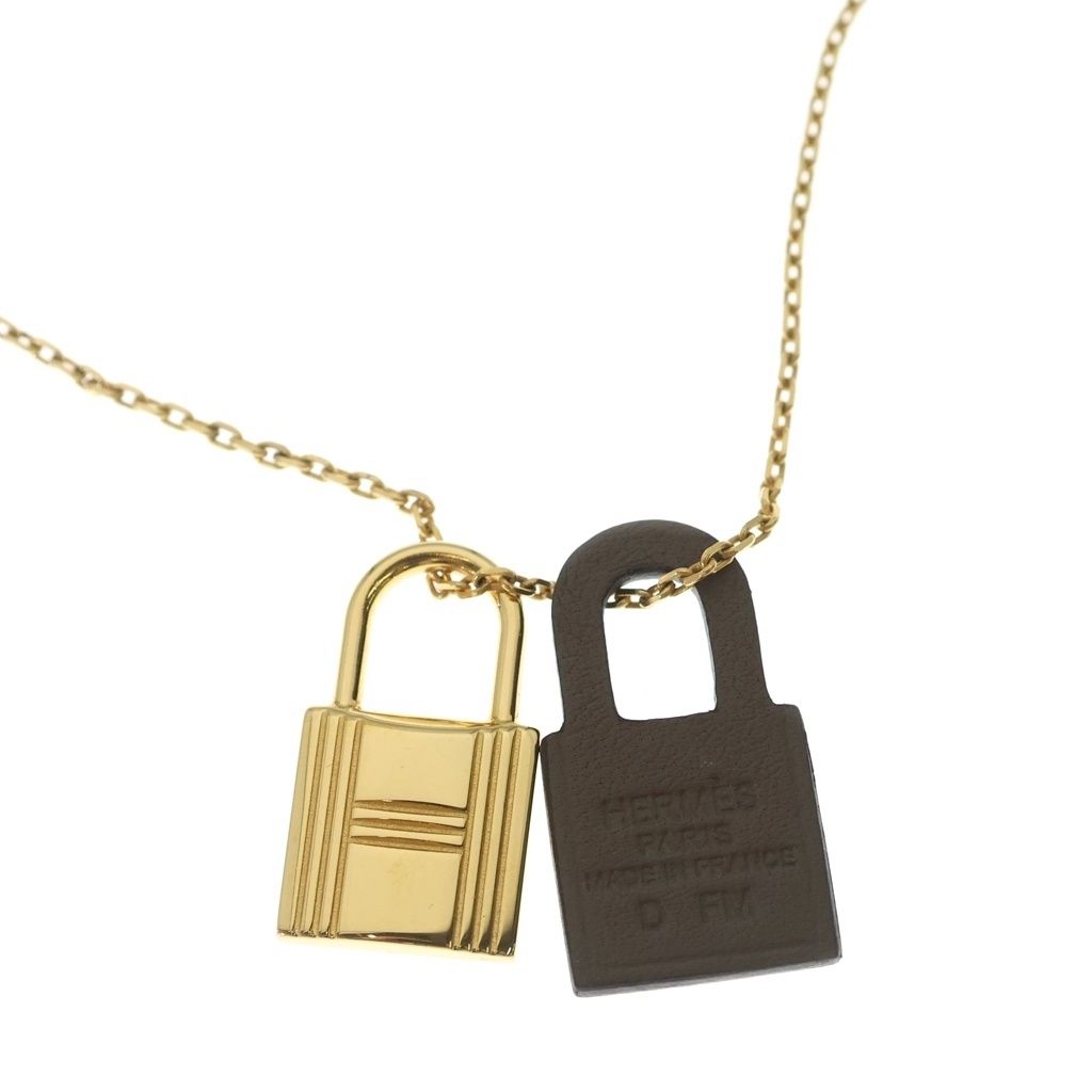 Hermes O'Kelly PM Necklace Pendant Chain Etoupe Swift Gold — view 5