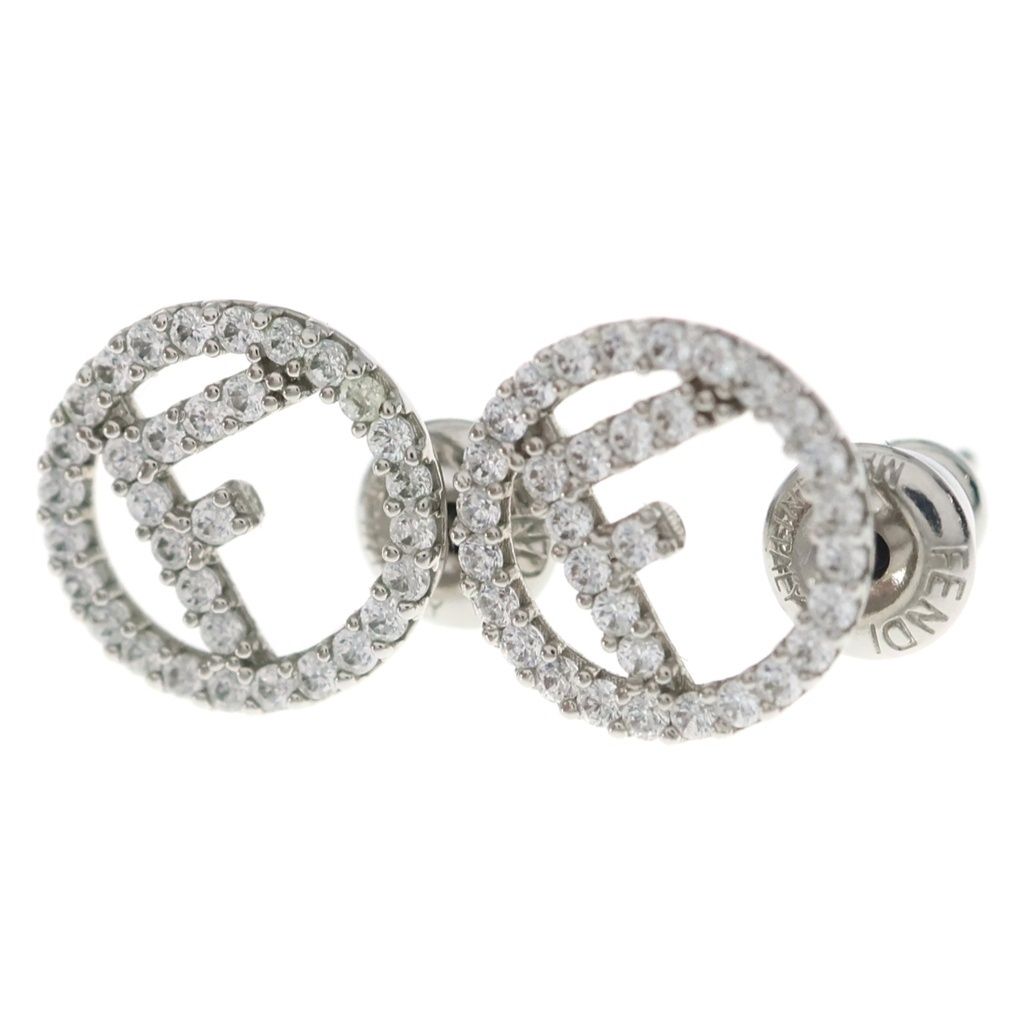 Fendi F's Rhinestone Earrings Silver