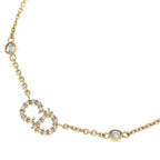 Dior CD Logo Rhinestone Pearl Necklace Pendant Chain Gold