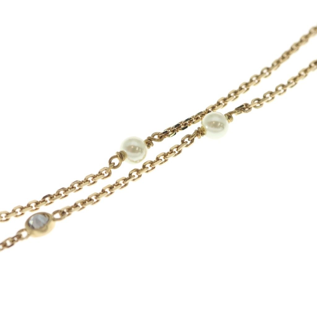 Dior CD Logo Rhinestone Pearl Necklace Pendant Chain Gold — view 5
