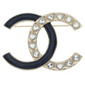 Chanel CC Logo Brooch Pin Badge Gold Black