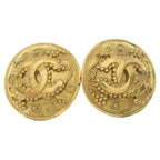 Chanel CC Logo Round Earrings Gold