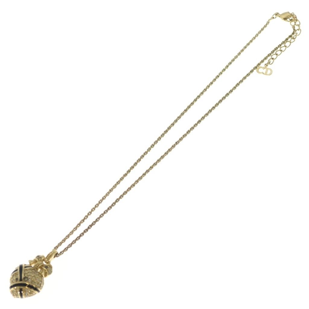 Dior Heart Motif Rhinestone Necklace Pendant Chain Gold Black — view 2