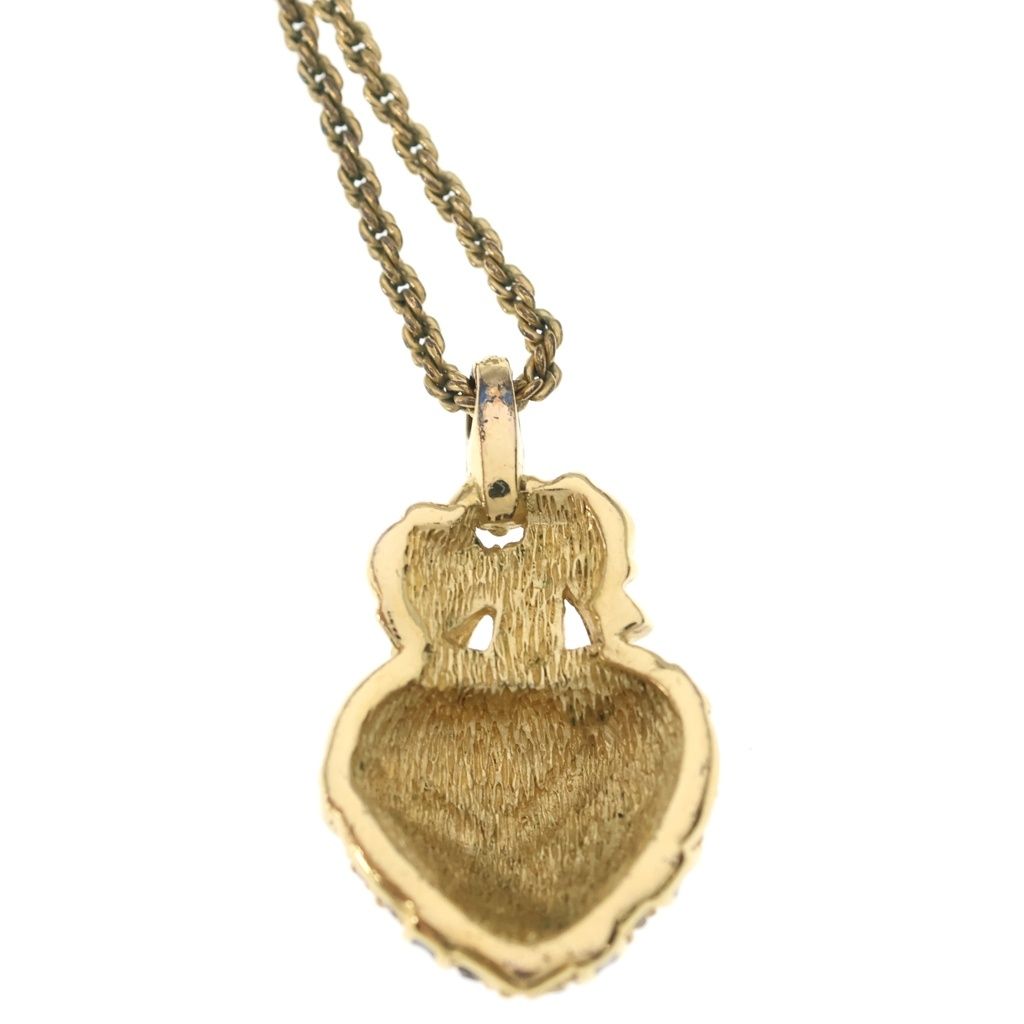 Dior Heart Motif Rhinestone Necklace Pendant Chain Gold Black — view 5