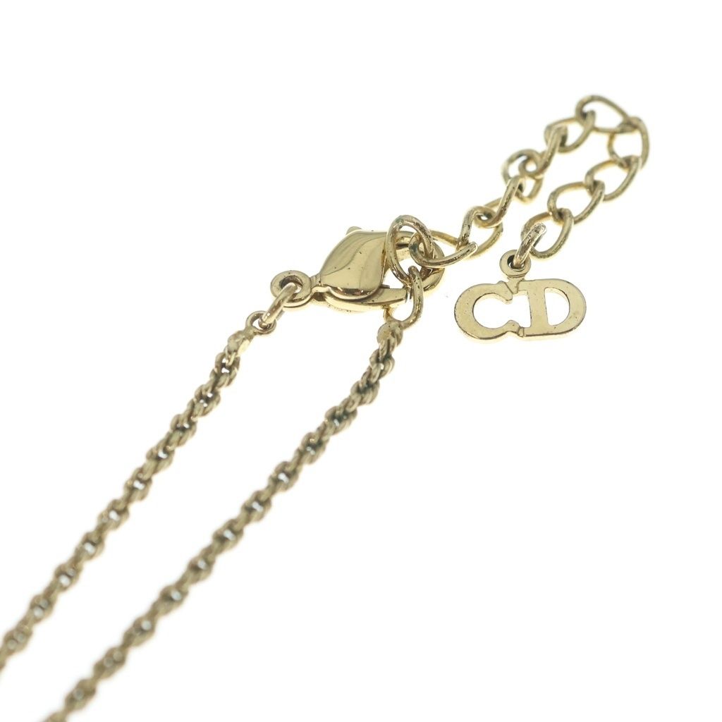 Dior Heart Motif Rhinestone Necklace Pendant Chain Gold Black — view 4