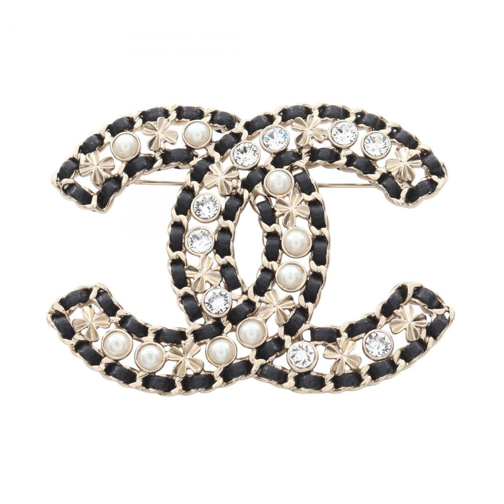 Chanel Brooch CC Logo Clover Leather