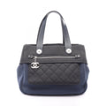 Chanel Handbag Paris Biarritz Navy Black Nylon Leather Coco Charm Mesh Tote
