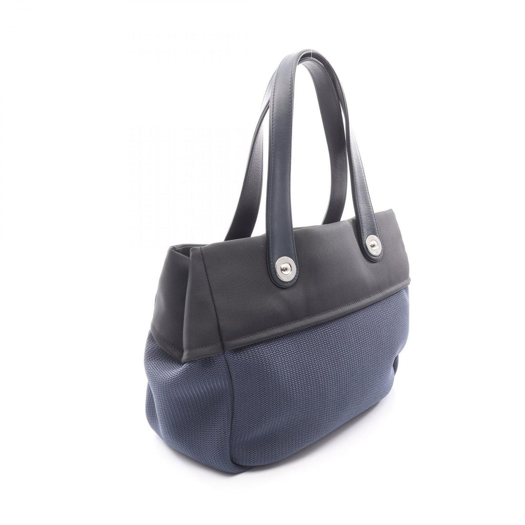 Chanel Handbag Paris Biarritz Navy Black Nylon Leather Coco Charm Mesh Tote — view 2