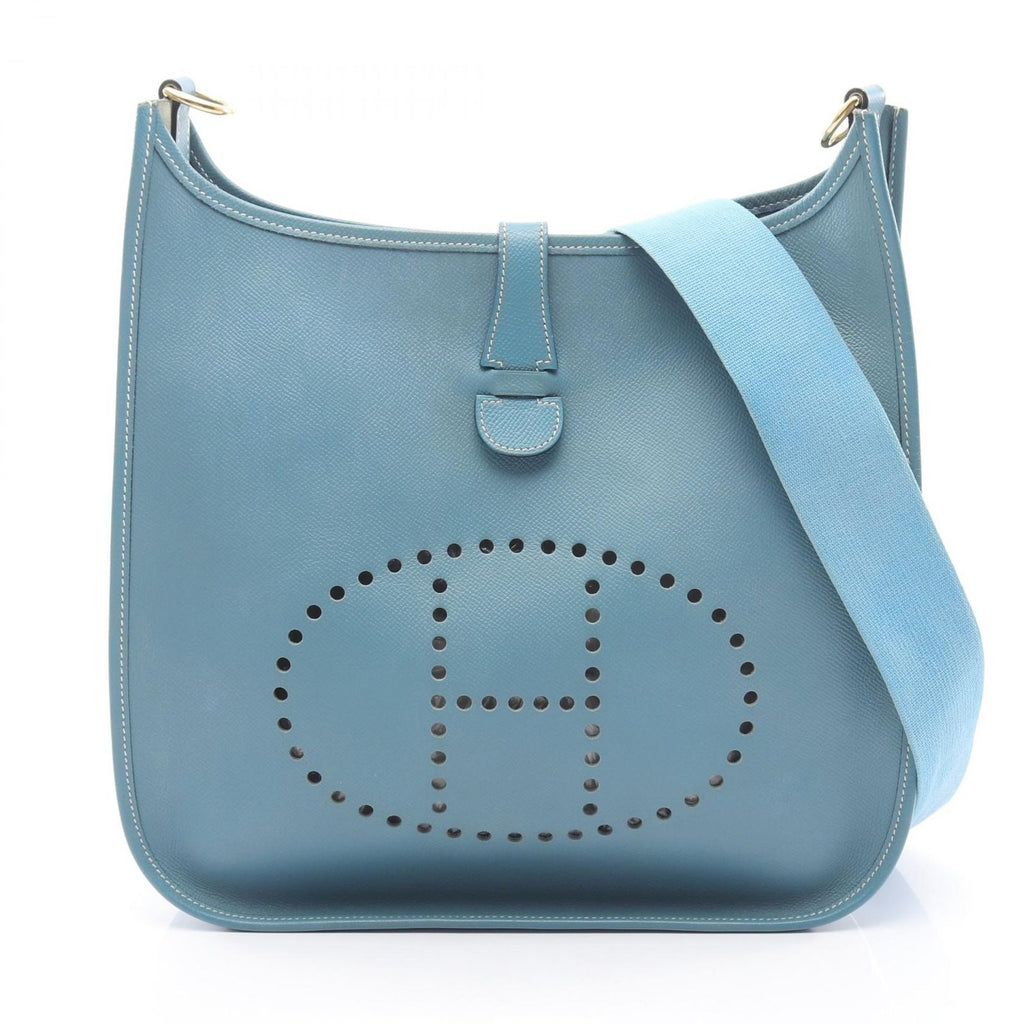 Hermes Shoulder Bag Evelyne 1 GM Light Blue Leather Jean