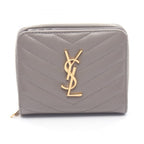 Saint Laurent Paris Bifold Wallet Monogram Gray Leather Cassandra