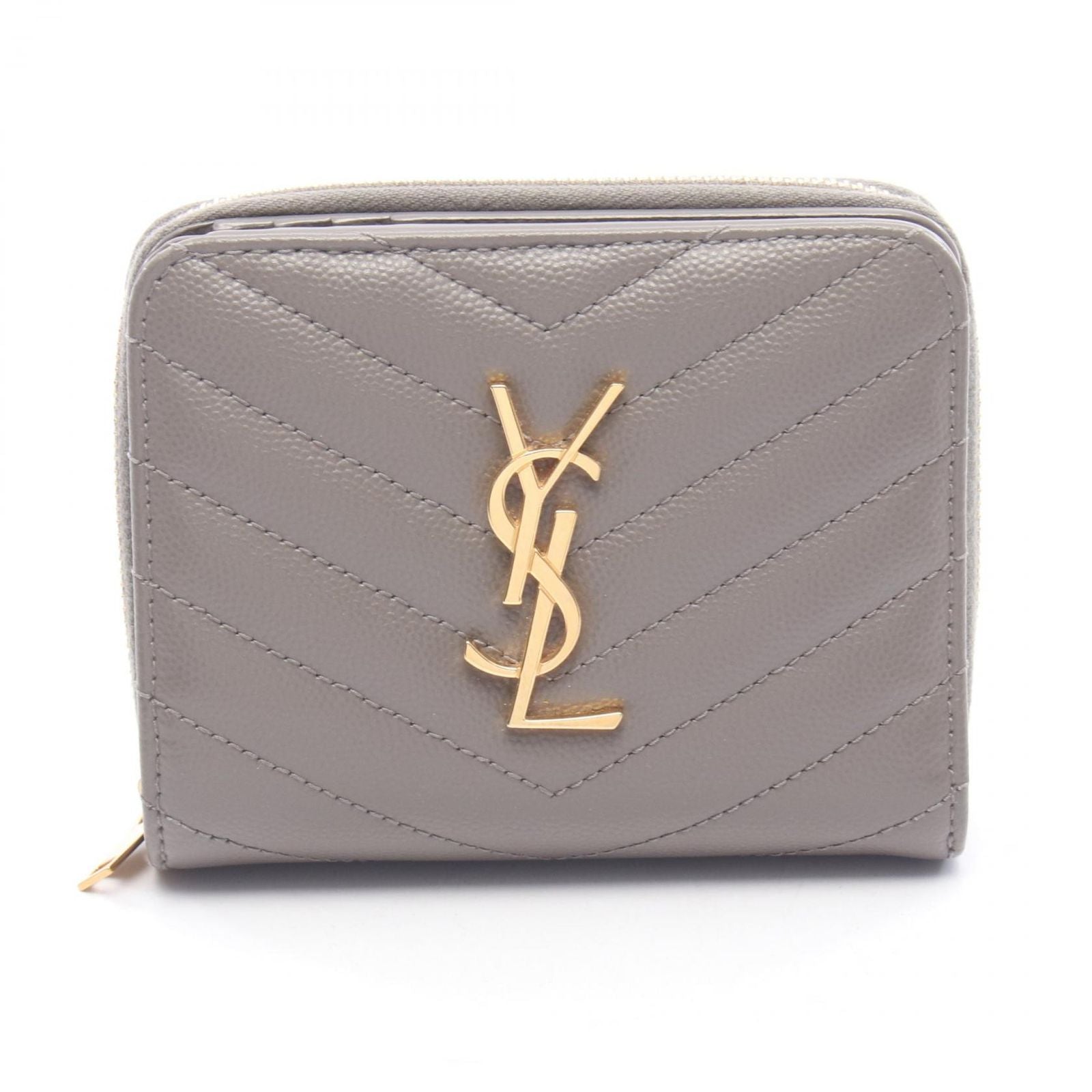 Saint Laurent Paris Bifold Wallet Monogram Gray Leather Cassandra