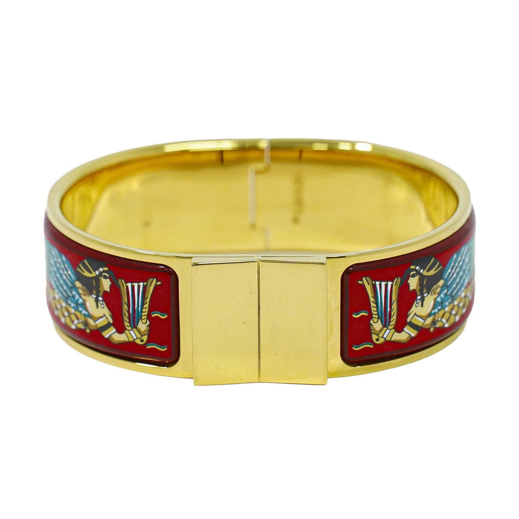 Hermes Enamel GM Bangle Bracelet Cloisonne Gold Plated Red Multicolor Email