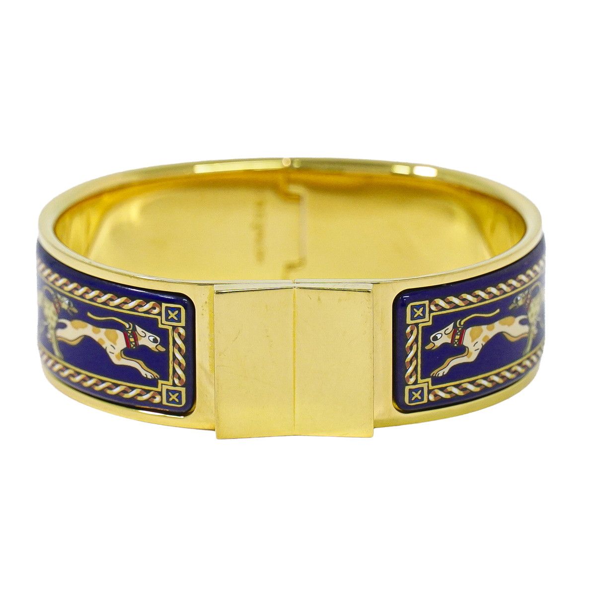 Hermes Enamel GM Bangle Bracelet Cloisonne Gold Plated Navy Email