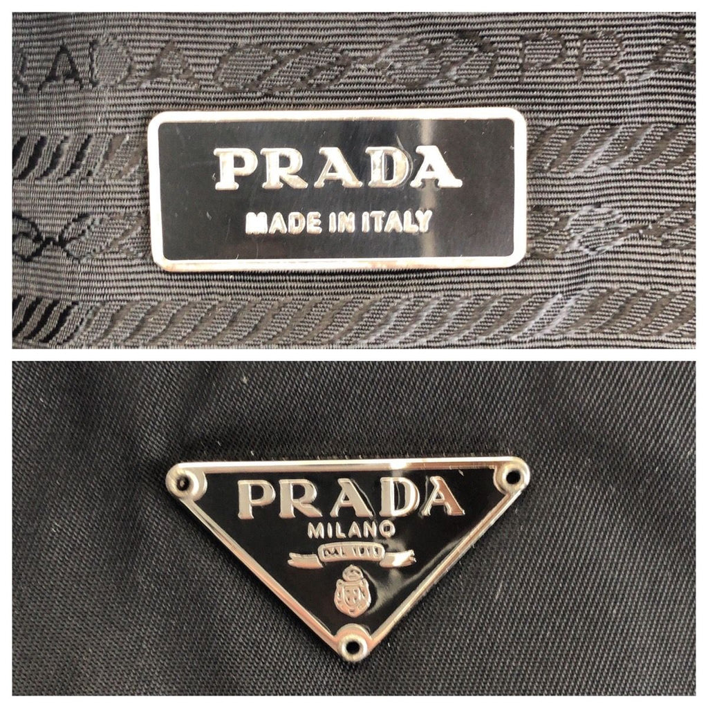 Prada Tessuto Black Silver Nylon Leather Tote — view 4
