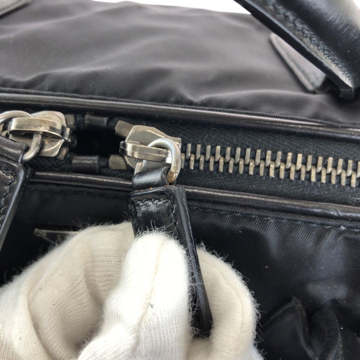 Prada Tessuto Black Silver Nylon Leather Tote — view 6