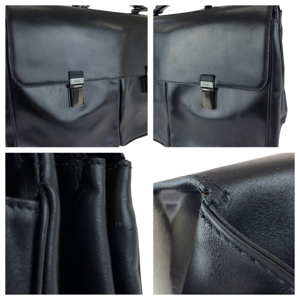 Prada Black Gunmetal Leather Business Briefcase — view 5