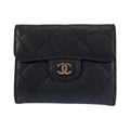 Chanel Quilted Black Silver Leather Coin Purse