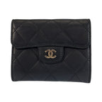 Chanel Quilted Black Silver Leather Coin Purse