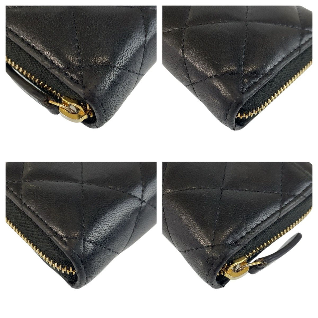 Chanel Quilted Classic Zip Coin Purse Black Gold Case Card — view 5