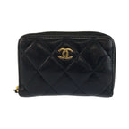 Chanel Quilted Classic Zip Coin Purse Black Gold Case Card
