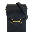 Gucci Horsebit Black Gold Leather Shoulder Bag Pochette