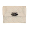 Chanel CC Logo White Silver Leather Fold Wallet Compact