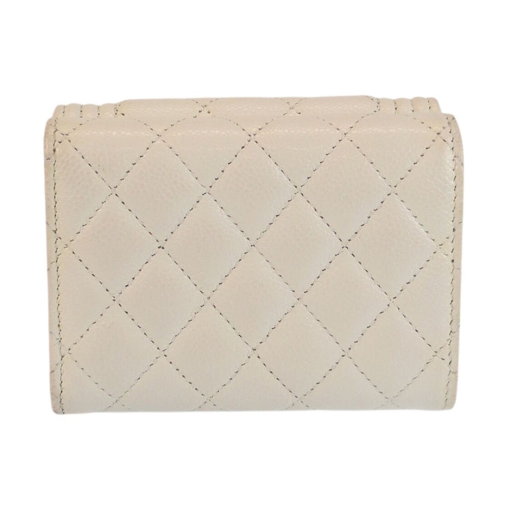 Chanel CC Logo White Silver Leather Fold Wallet Compact — view 2