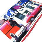 Chanel Large Car Blue White Red Silk Scarf Shawl